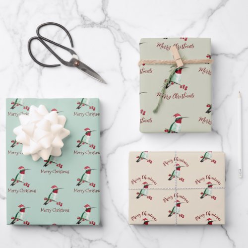 Santa Hummingbird Merry Christmas Wrapping Paper Sheets