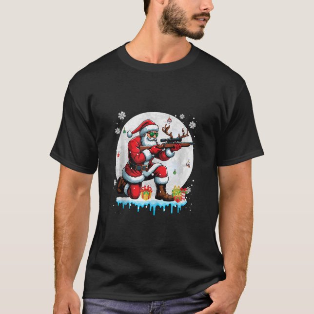 Santa Hunting Christmas Moon Costume Hunter Matchi T-Shirt (Front)