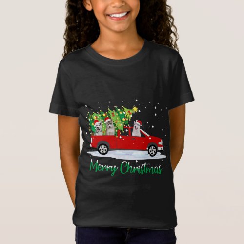 Santa Husky Riding Red Truck Merry Christmas T_Shirt