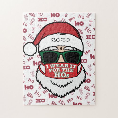 Santa I Wear It For The Hos Funny Mask Christmas Jigsaw Puzzle