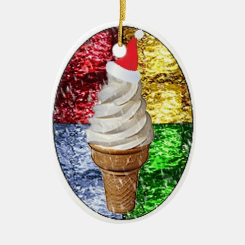Santa Ice Cream Cone in Stained Glass Ceramic Orna Ceramic Ornament