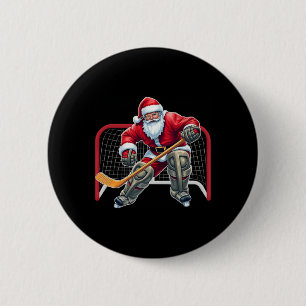 Santa Ice Hockey Goalie Christmas Xmas Costume Men Button