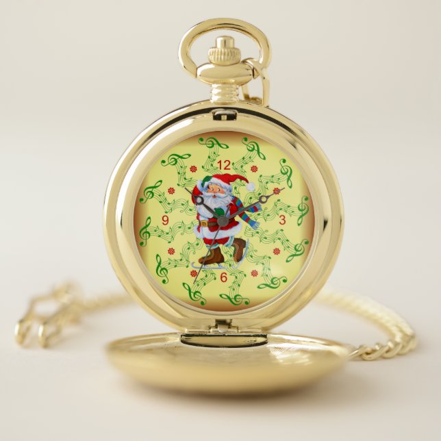 Santa ~ Ice Skates ~ Musical Scrolls ~ Christmas ~ Pocket Watch (Inside)