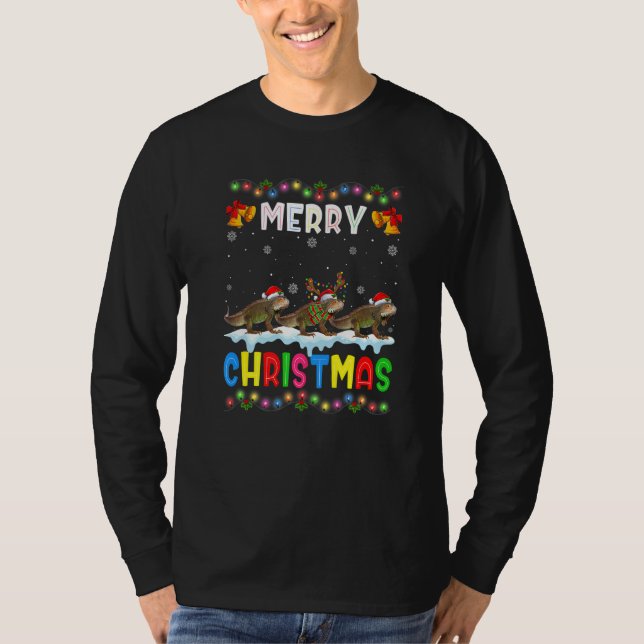 Santa Iguana Animals Merry Christmas Pajama T-Shirt (Front)