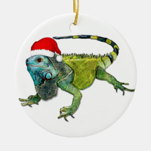 Santa Iguana Ceramic Ornament