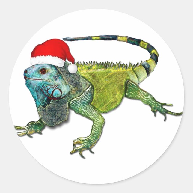 Santa Iguana Classic Round Sticker (Front)