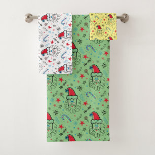 Santa illustration Christmas Stocking stuffers Bath Towel Set