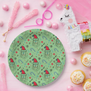 Santa illustration Christmas Stocking stuffers Paper Plates