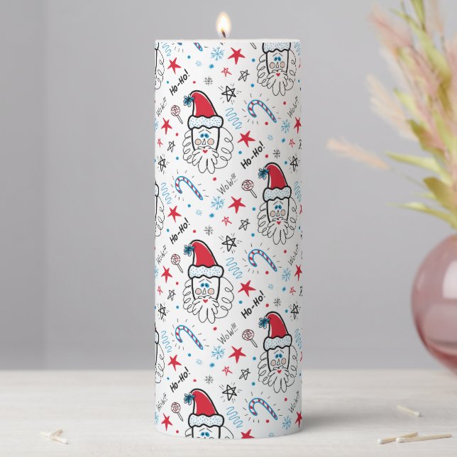 Santa illustration Christmas Stocking stuffers Pillar Candle (In Situ)