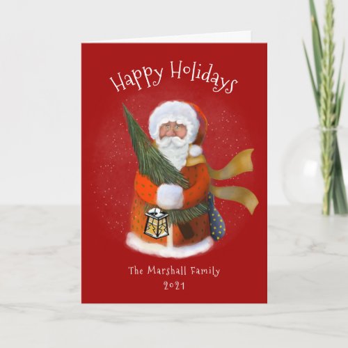 Santa Illustration Red Non_Photo Holiday Card