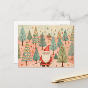 Santa in a Christmas Tree Forest Postcard