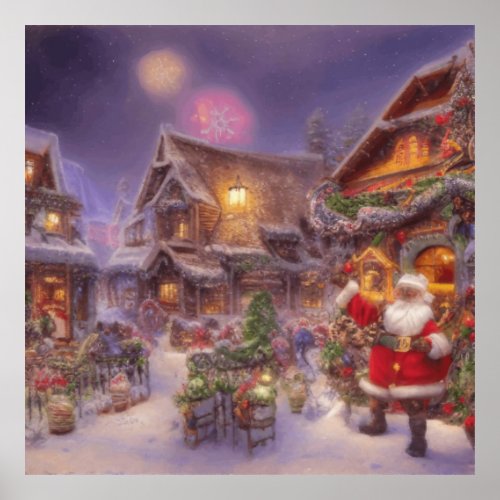 Santa In A Christmas Village Fantasy Landscape Poster