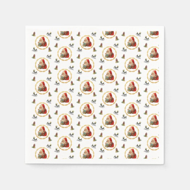 Santa in a Gold Wreath with Christmas Elements Napkins (Front)