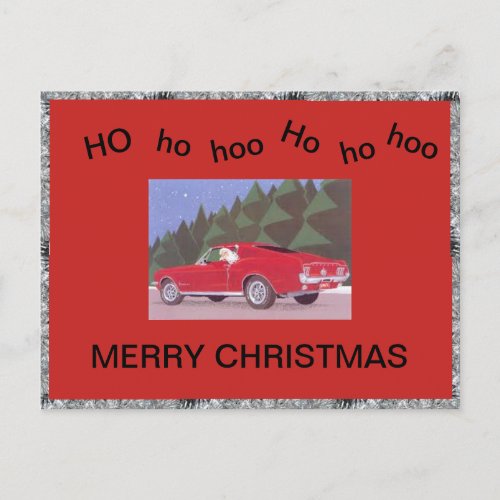 Santa in a Mustang Holiday Postcard