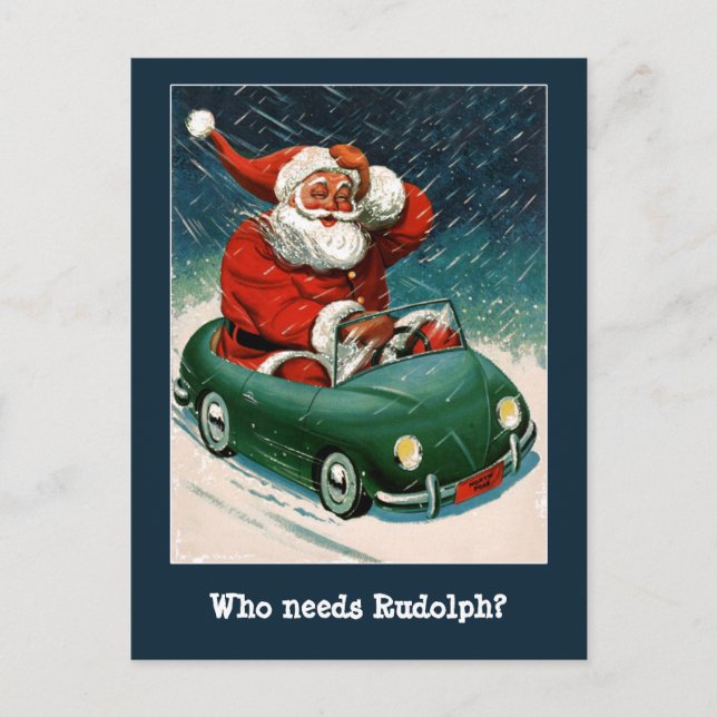 Santa in a Sports Car Christmas Card (Front)