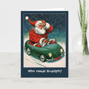 Santa in a Sports Car Christmas Card