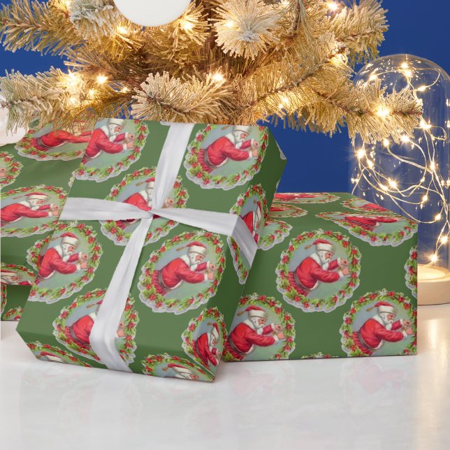Santa in a Wreath Wrapping Paper (Holidays)