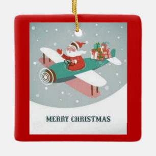 Santa in an Airplane Christmas Ornament