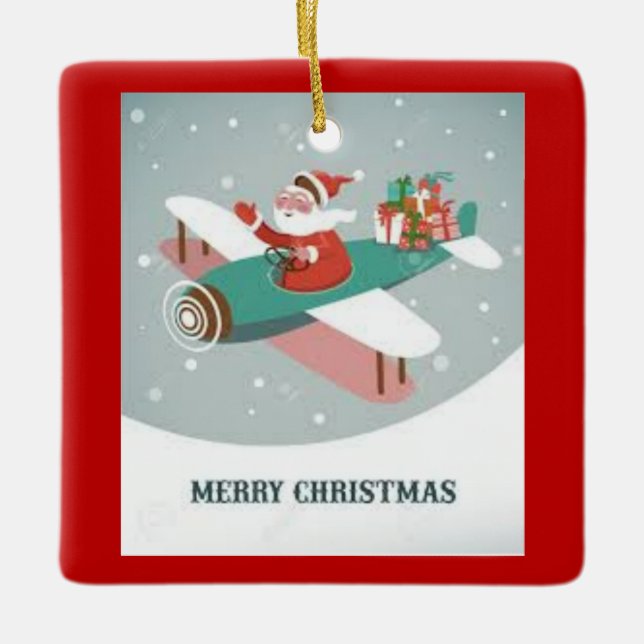 Santa in an Airplane Christmas Ornament (Front)