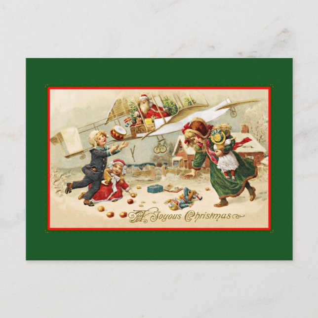 Santa in an Airplane Holiday Postcard (Front)