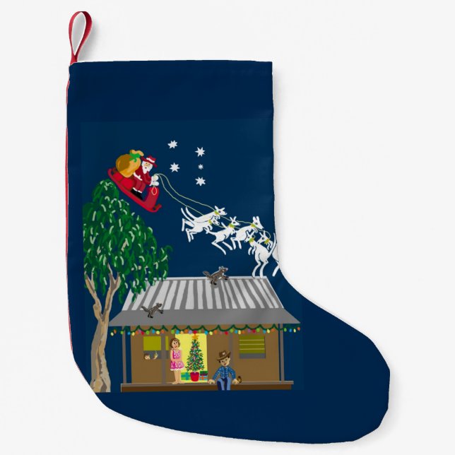 Santa in Australia has six white boomers Small Christmas Stocking (Front)