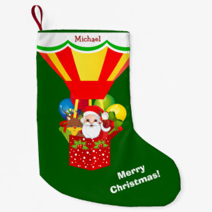 Santa in Balloon Personalized Small Christmas Stocking