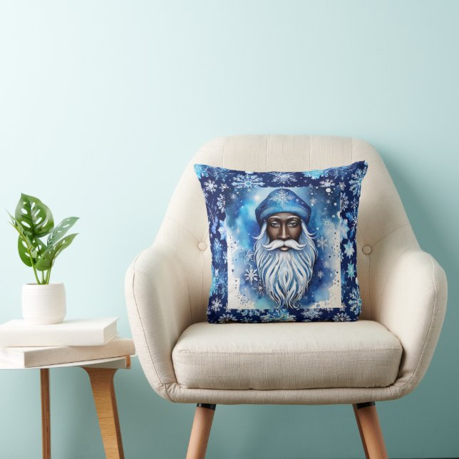 Santa in Blue  Throw Pillow (Chair)