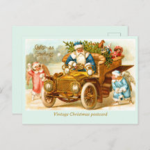 Santa in Car with Angels Playing. Christmas