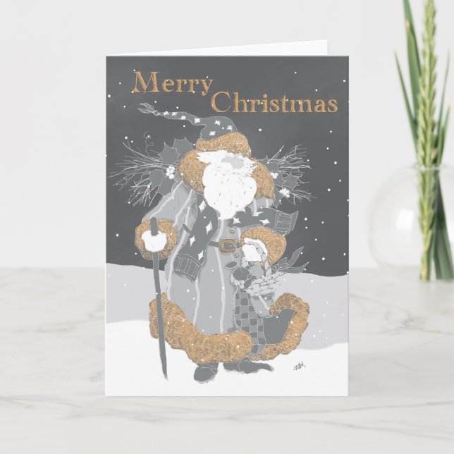 Santa in Chalk Gray Holiday Card (Front)