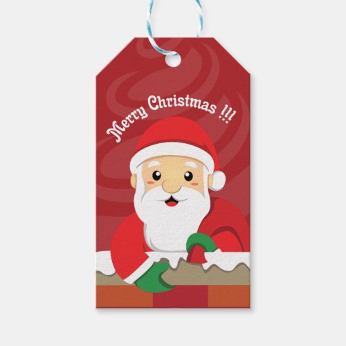 Santa in Chimney Cartoon Christmas Gift Tags