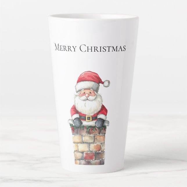Santa in Chimney Christmas Latte Mug (Front)