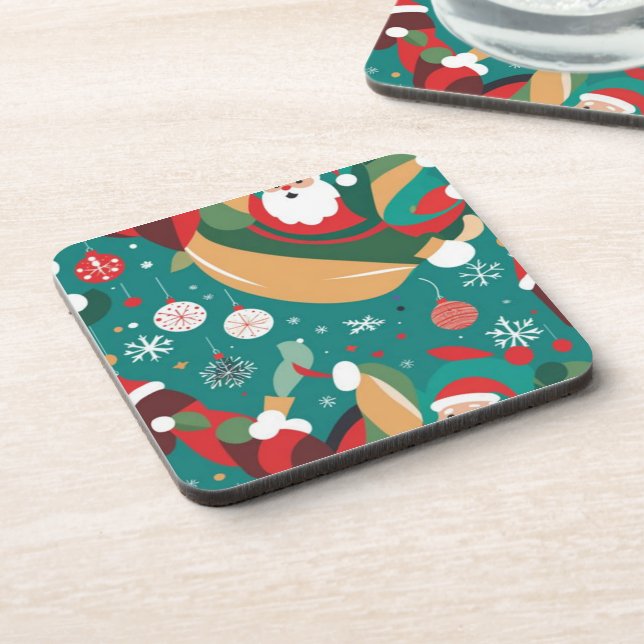 Santa in Christmas pattern Beverage Coaster (Left Side)