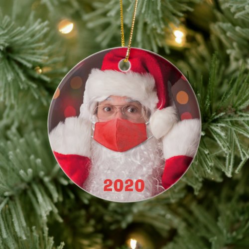Santa in Coronavirus Face Mask 2020 Ceramic Ornament