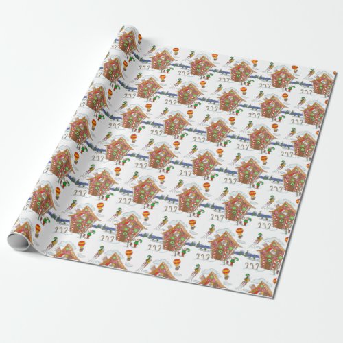 Santa in Gingerbread House and Elves colorful fun Wrapping Paper