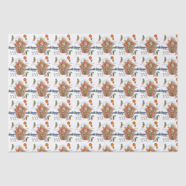 Santa in Gingerbread House Elves with Candy Canes Tissue Paper (Front)