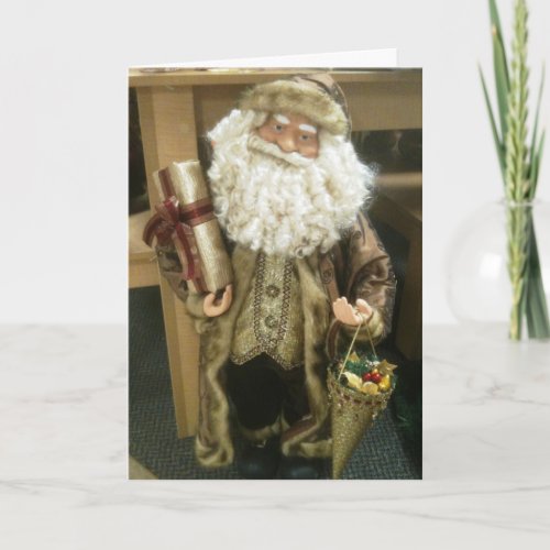 SANTA IN GOLD WISHES MERRY CHRISTMAS HOLIDAY CARD