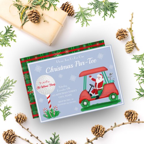 Santa In Golf Cart Christmas Party Invitation 