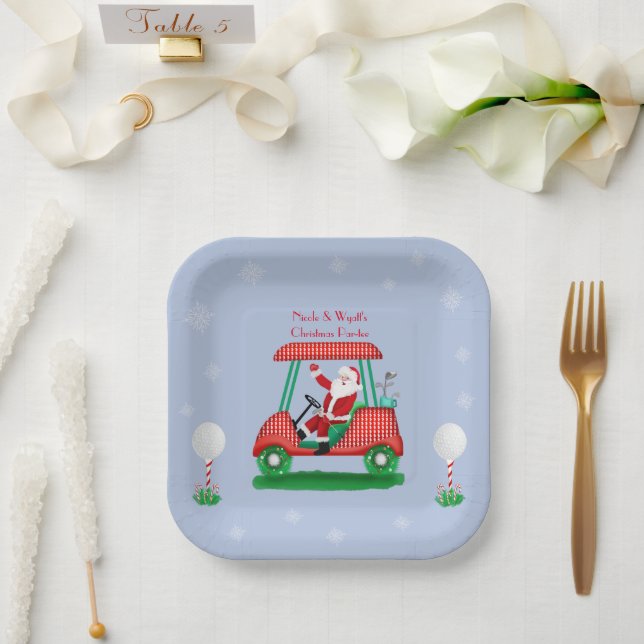 Santa In Golf Cart Christmas Party Personalized Paper Plates (Wedding)