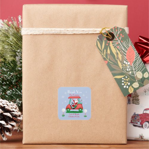 Santa In Golf Cart Christmas Party Thank You Square Sticker