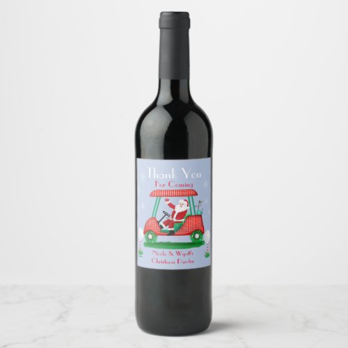 Santa In Golf Cart Christmas Party Thank You  Wine Label