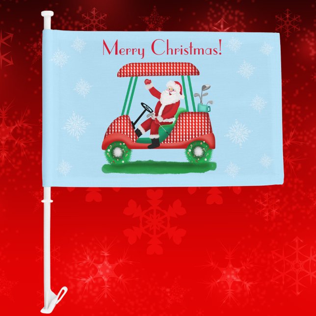 SANTA IN GOLF CART CHRISTMAS WITH SNOWFLAKES CAR FLAG (Creator Uploaded)