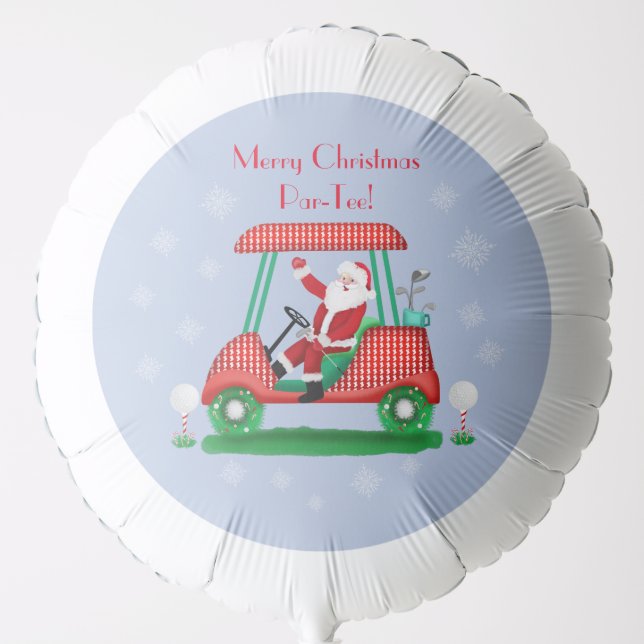 Santa In Golf Cart Merry Christmas Balloon (Front)