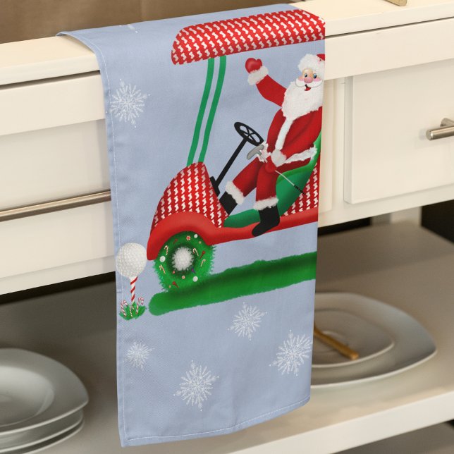 Santa In Golf Cart Merry Christmas Kitchen Towel (Creator Uploaded)