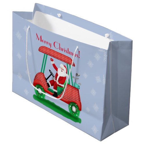 Santa In Golf Cart Merry Christmas Large Gift Bag