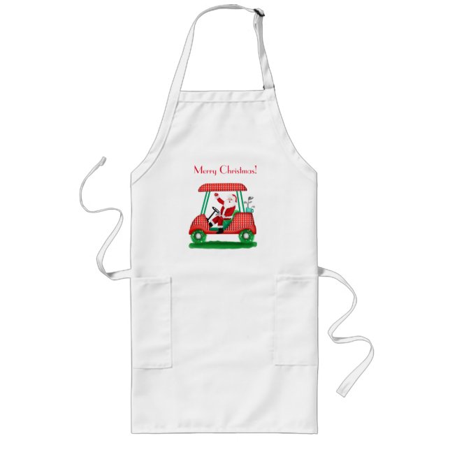 Santa In Golf Cart Merry Christmas  Long Apron (Front)