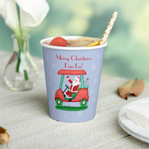 Santa In Golf Cart Merry Christmas Par-Tee! Paper Cups
