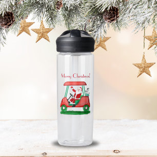 Santa In Golf Cart Merry Christmas Water Bottle