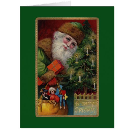 Santa in Green Big Greeting Card (Front)