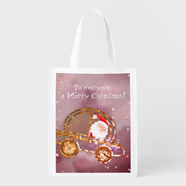 Santa in his car at Christmas Grocery Bag (Front)