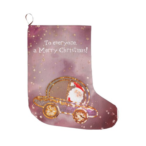 Santa in his car at Christmas Large Christmas Stocking